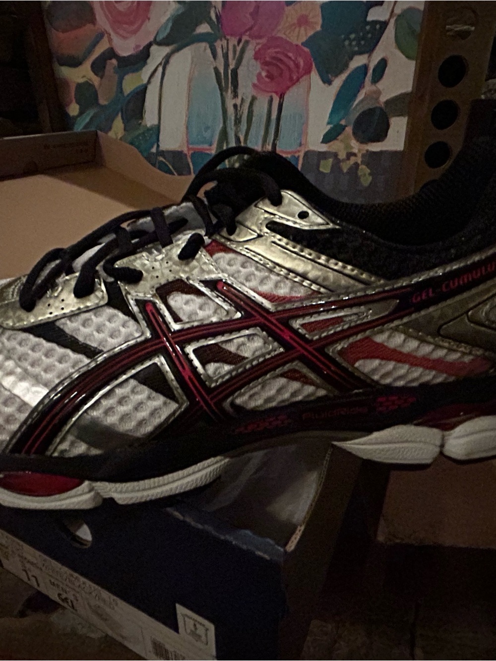 ASICS Cumulus 16 Black Silver and Red Athletic Sneakers